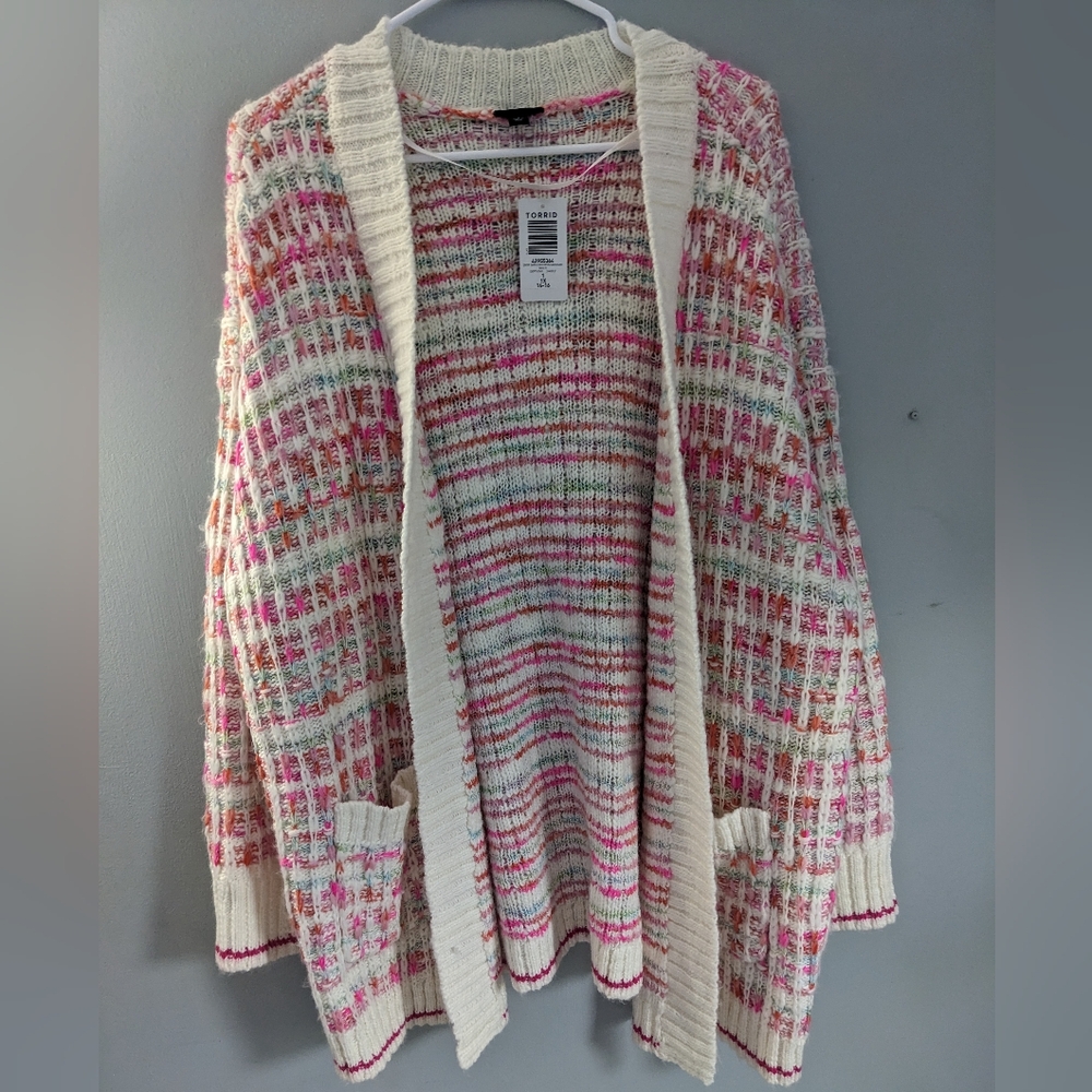 Torrid Pink and White Crew Neck Sweater